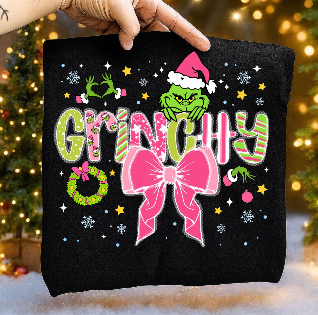 Christmas Grinch pink bow