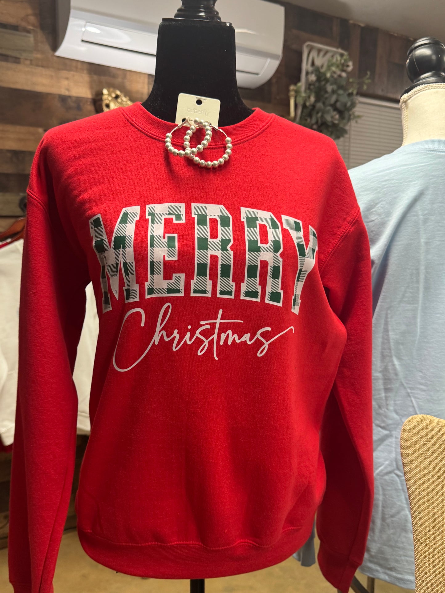 Merry Christmas green plaid sweatshirt
