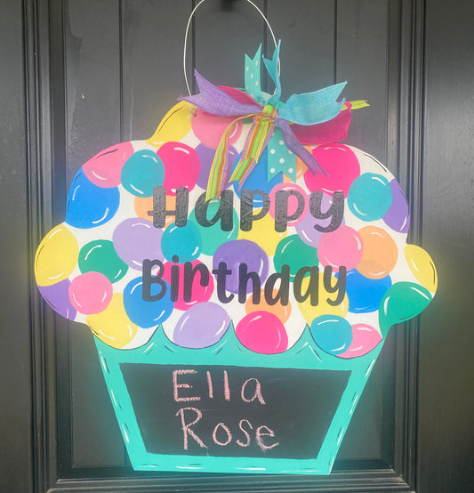 Happy Birthday cupcake door hanger